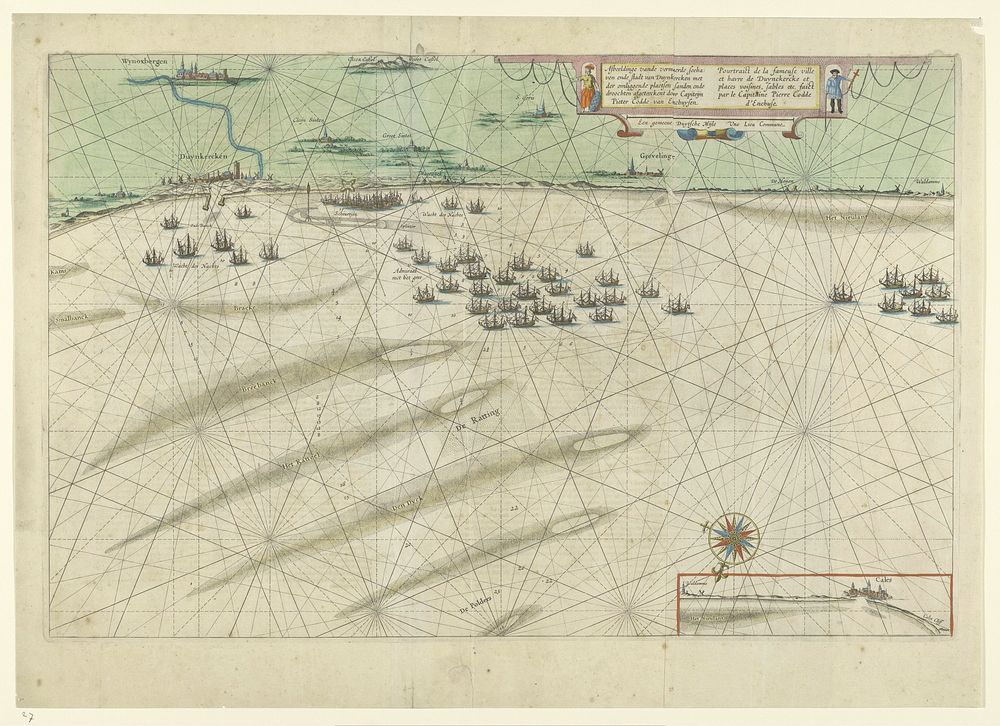 Kaart van de Vlaamse kust tussen Duinkerke en Grevelingen (1634) by Pieter Codde van Enchuysen, anonymous and Willem…