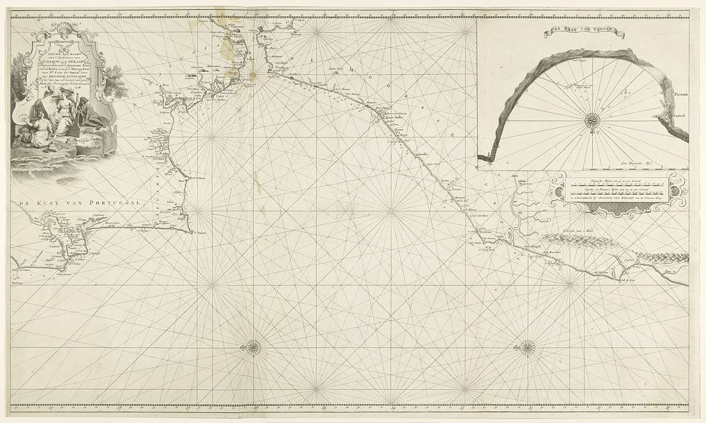Zeekaart van de straat van Gibraltar en de baai van Tanger (1738) by Hendrik Lynslager, anonymous and Johannes van Keulen II