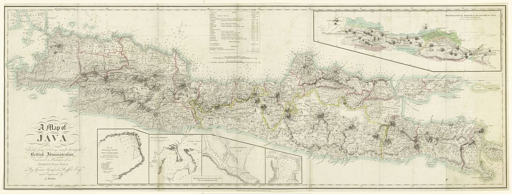 Kaart van Java met vijf bijkaartjes (1817) by Thomas Stamford Raffles Sir, John Walker and Black Parbury and Allen