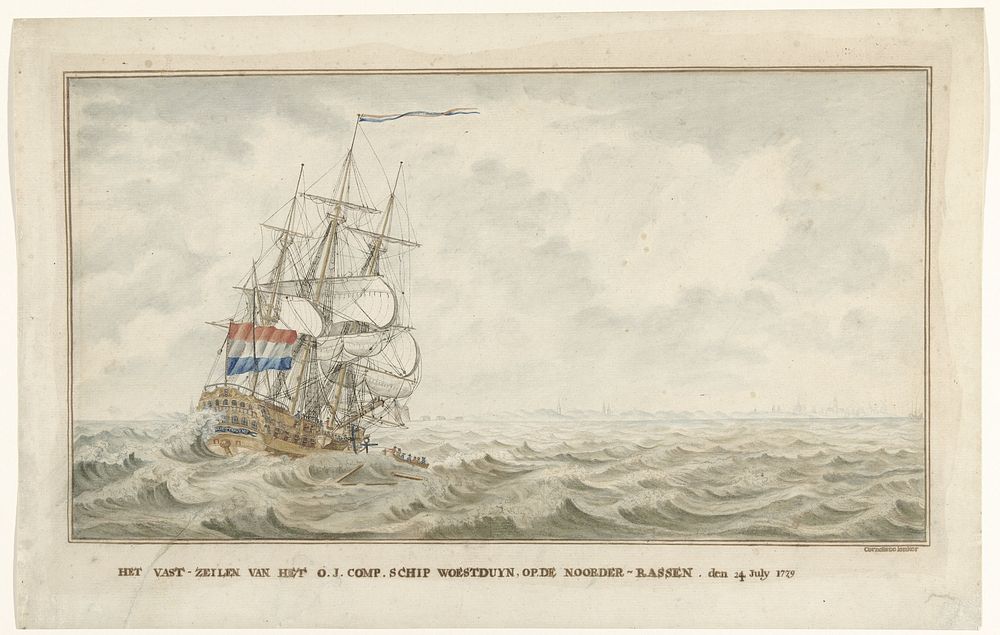Het schip Woestduin loopt vast op de Noorderrassen, 1779 (1780 - 1830) by Cornelis de Jonker, Engel Hoogerheyden, Arend…