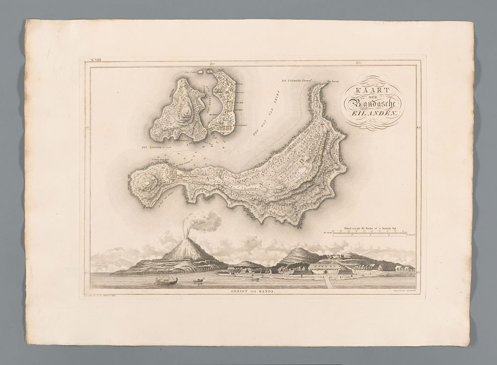 Kaart van Ambon en een gezicht op fort Middelburg (1818) by C van Baarsel en Zoon, Abraham Lion Zeelander and Gebroeders van…