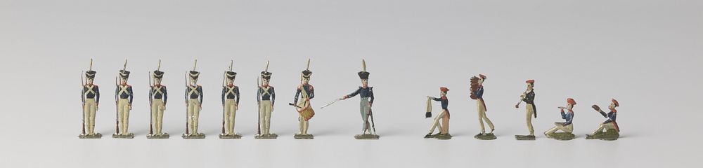 Tinnen soldaatjes uit het begin van de 19de eeuw, ruiters, voetvolk en kamptafelreeltjes (c. 1800 - c. 1825)