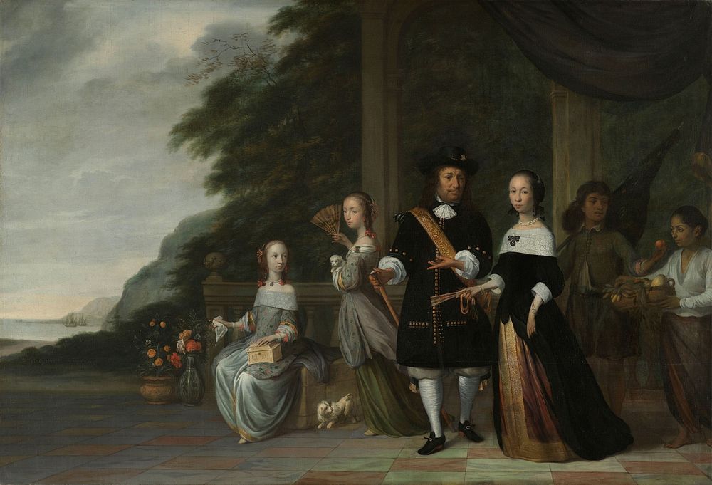 Pieter Cnoll, Cornelia van Nijenrode, their Daughters and Two Enslaved Servants (1665) by Jacob Coeman