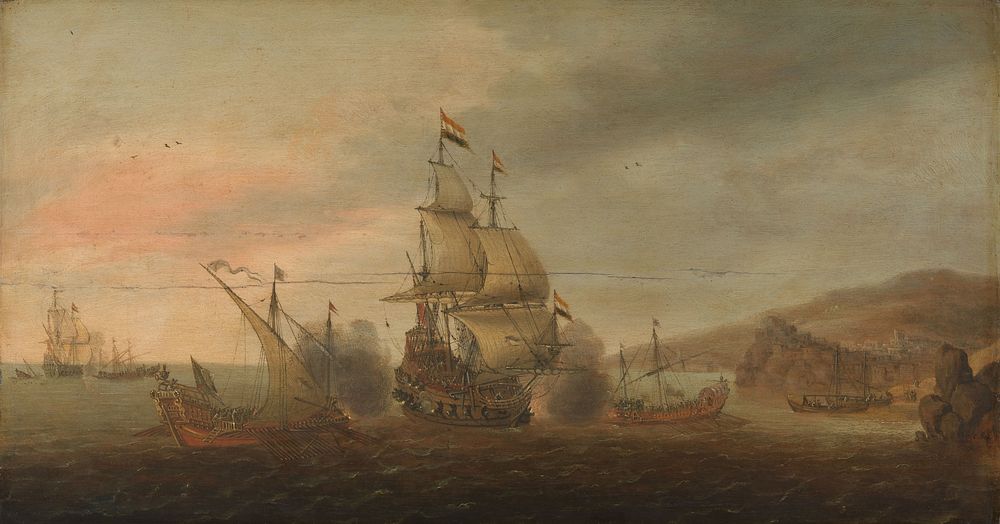 Naval Battle between Dutch Men-of-War and Spanish Galleys (c. 1633 - c. 1650) by Cornelis Bol