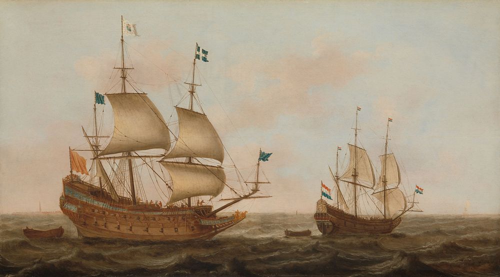 A Warship Built for France and a Dutch Yacht under Sail (c. 1635) by Jacob Gerritz Loef
