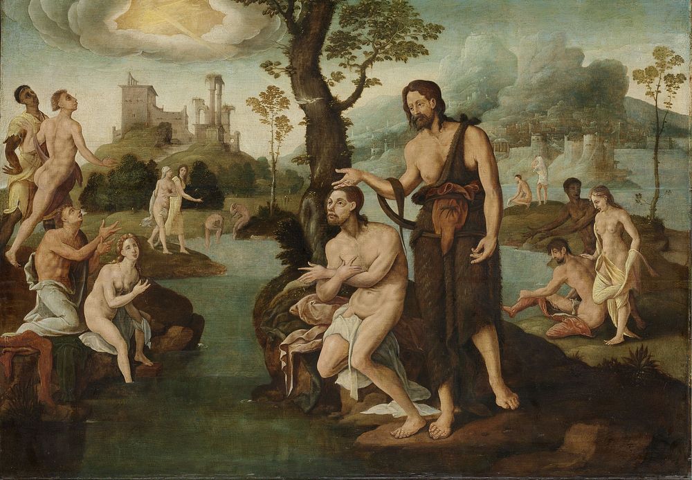 The baptism of Christ (c. 1560 - c. 1565) by Maarten van Heemskerck and Jan van Scorel