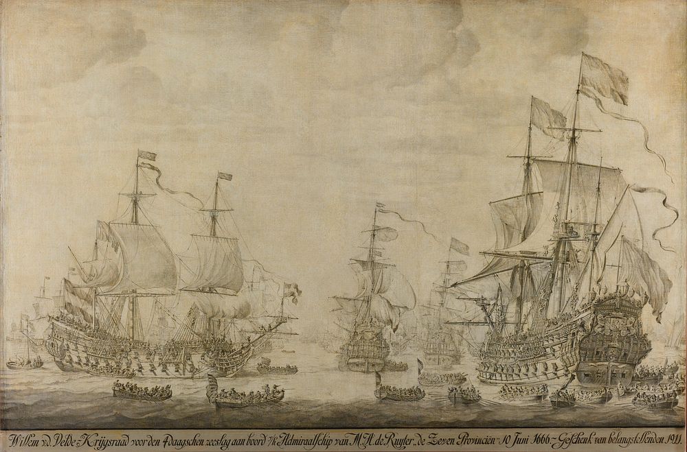 "Council of War aboard ""The Seven Provinces"", the Flagship of Michiel Adriaensz de Ruyter, 10 June 1666, preceding the…
