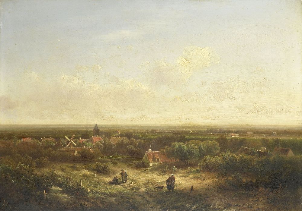 Distant View with a Village (1840 - 1900) by Pieter Lodewijk Francisco Kluyver
