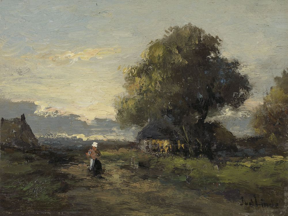Landscape with Farmhouses (1874 - 1945) by Jan van der Linde