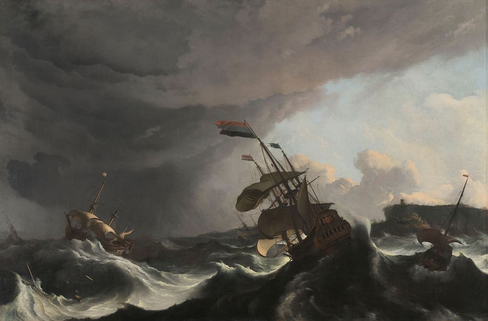 Warships in a Heavy Storm (c. 1695) by Ludolf Bakhuysen