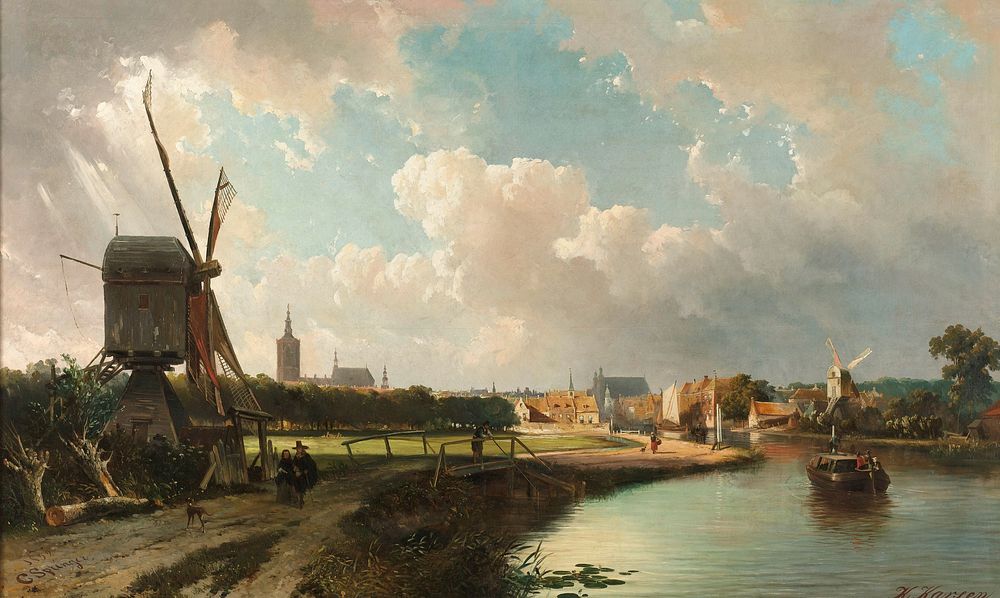 View of The Hague from the Delftse Vaart in the Seventeenth Century (1852) by Cornelis Springer and Kasparus Karsen