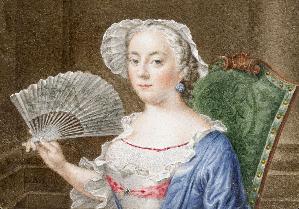 Portret van een dame met waaier (1758) by Daniël Bruyninx