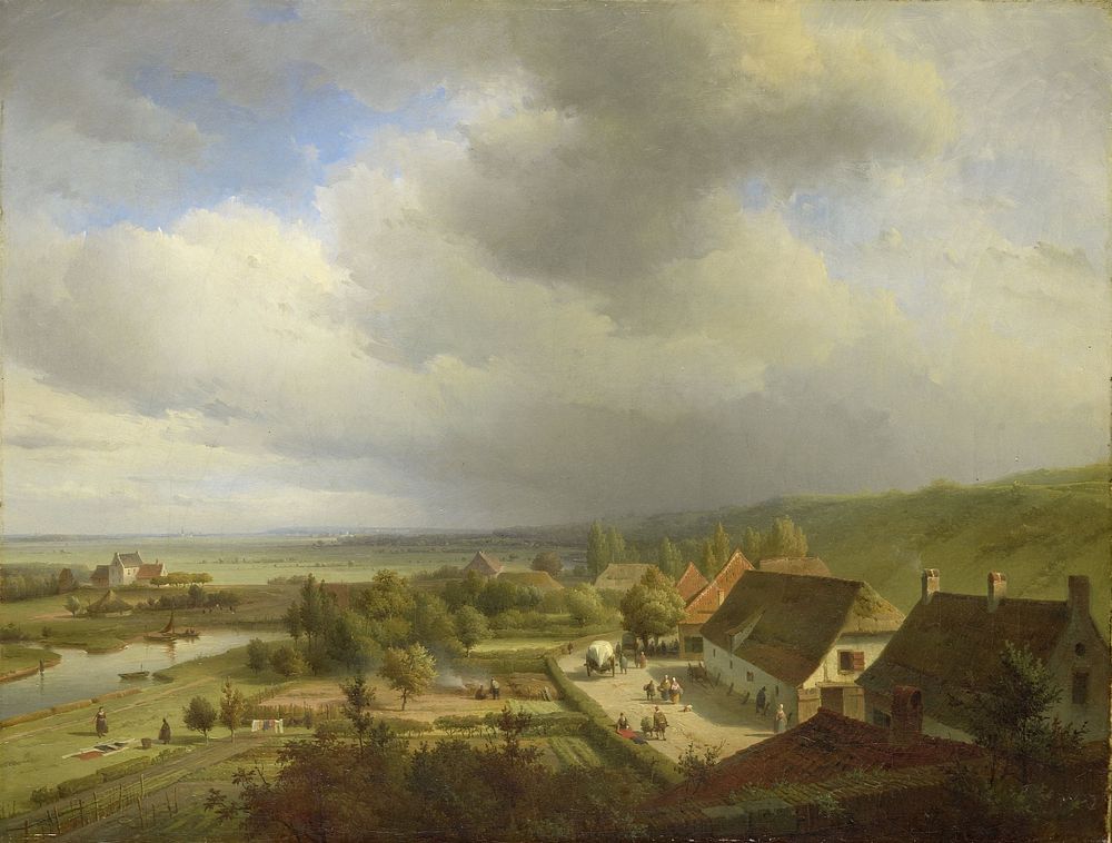 Gezicht op de Ooijpolder, gezien vanaf de Belvédère te Nijmegen (1833 - 1844) by Abraham Johannes Couwenberg