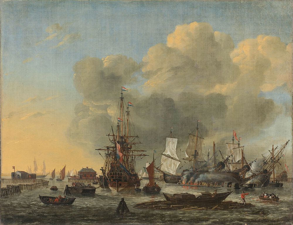 The Caulking of Ships at the Bothuisje on Het IJ in Amsterdam (1650 - 1668) by Reinier Nooms