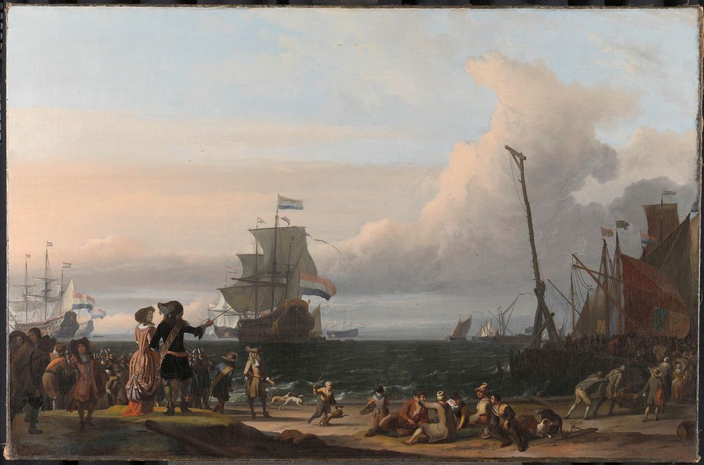 Dutch Ships in the Roads of Texel; in the middle the 'Gouden Leeuw',  the Flagship of Cornelis Tromp (1671) by Ludolf…