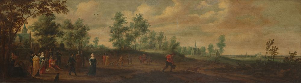 Landscape with a Couple Dancing outside a Country Mansion (1645) by Pieter Meulener
