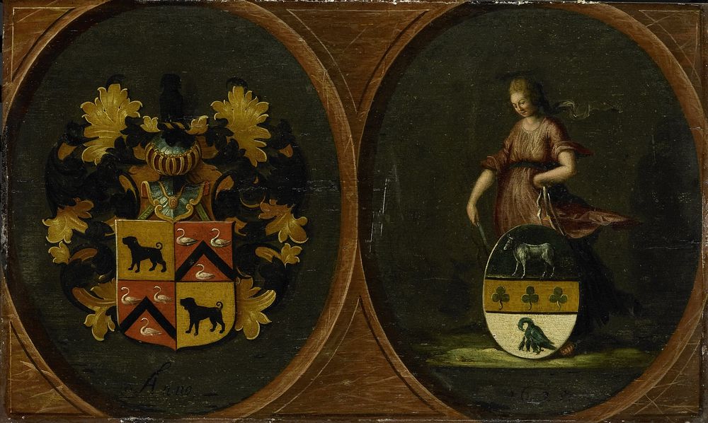 Wapenbord met de wapens van het echtpaar Pieter Courten en Hortensia del Prado, 1625 (1625) by anonymous