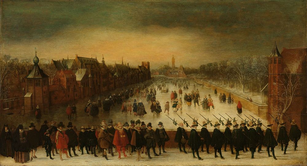 The Vijverberg, The Hague, in Winter, with Prince Maurits and his Retinue in the Foreground (1618) by Adam van Breen