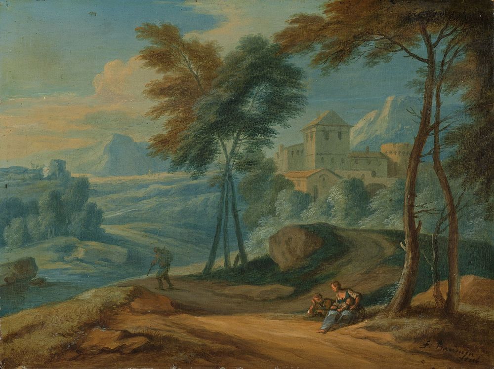 Wooded Italianate Landscape with Figures (c. 1750) by François Boudewyns