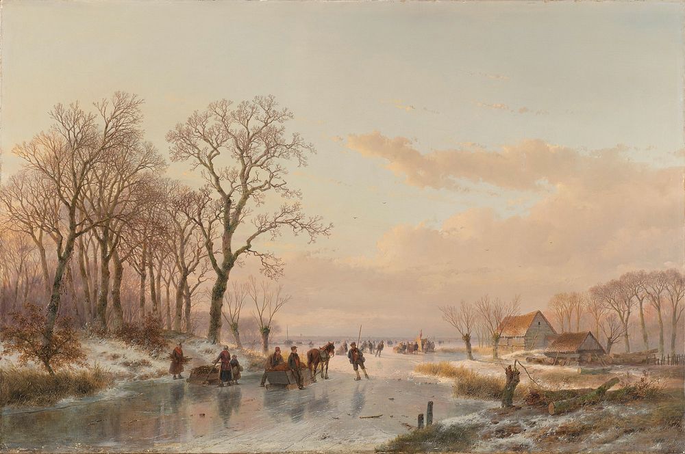 A Frozen Canal near the River Maas (1867) by Andreas Schelfhout