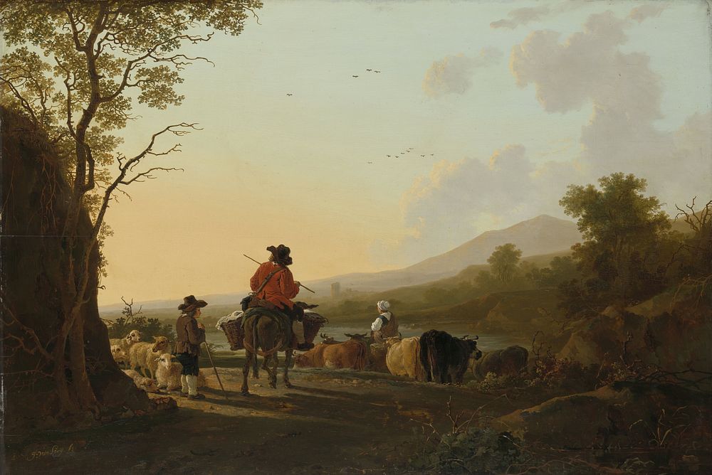 Landscape with Cattle Driver and Shepherd (c. 1780 - c. 1785) by Jacob van Strij
