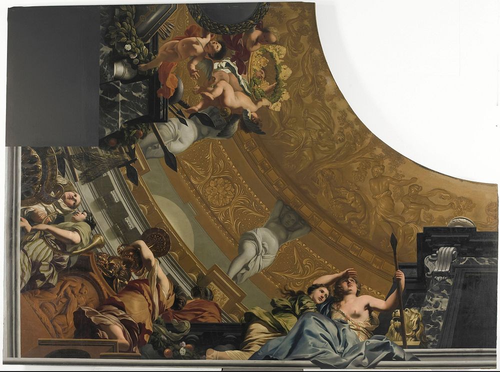 Onderdeel (linksonder) van een plafondschildering met als hoofdvoorstelling Diana en haar gezellinnen (c. 1676 - c. 1682) by…