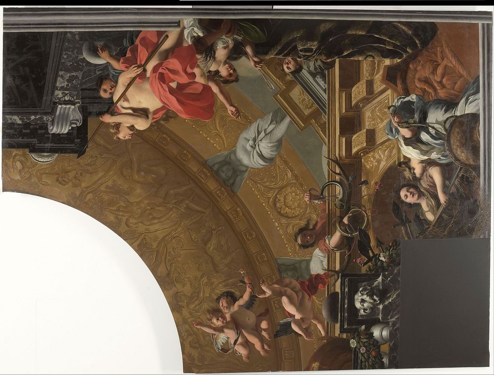 Onderdeel (rechtsboven) van een plafondschildering met als hoofdvoorstelling Diana en haar gezellinnen (c. 1676 - c. 1682)…