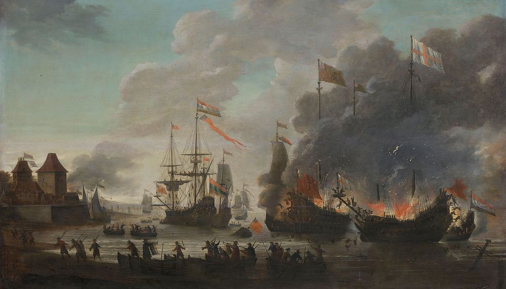 The Dutch Burning English Ships during the Dutch Raid on the Medway, 20 June 1667 (1667 - 1669) by Jan van Leyden