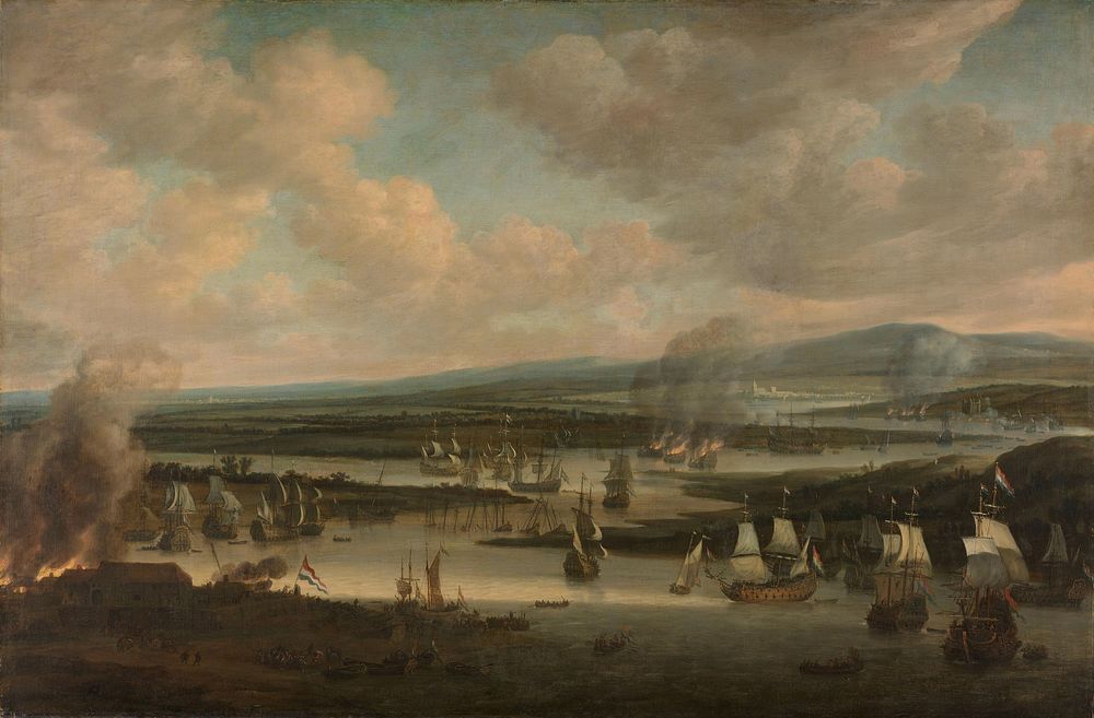 Burning of the English Fleet near Chatham (19-24 June 1667) (1667 - 1678) by Willem Schellinks and Willem van de Velde II