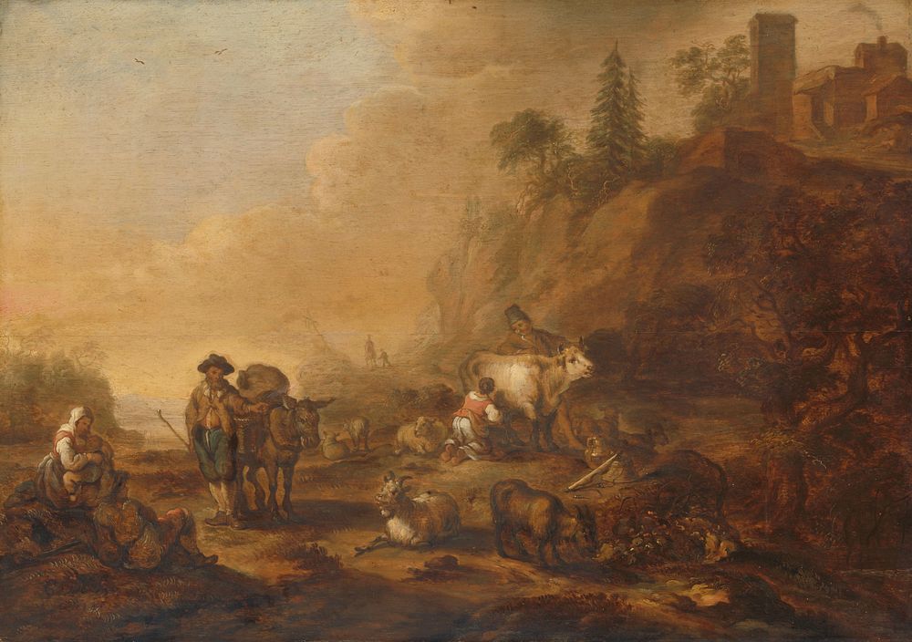 Landscape with Herdsmen and their Droves (1648) by Cornelis de Bie