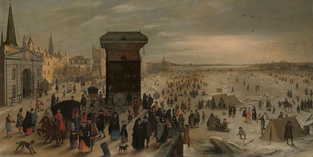 The Crane on the Antwerp Quay by the Frozen Scheldt (1622) by Sebastiaen Vrancx