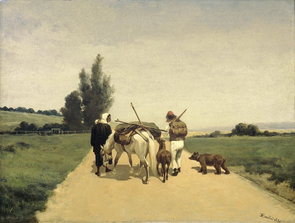 Rondtrekkende familie op een landweg (1881) by Karel Frederik Bombled