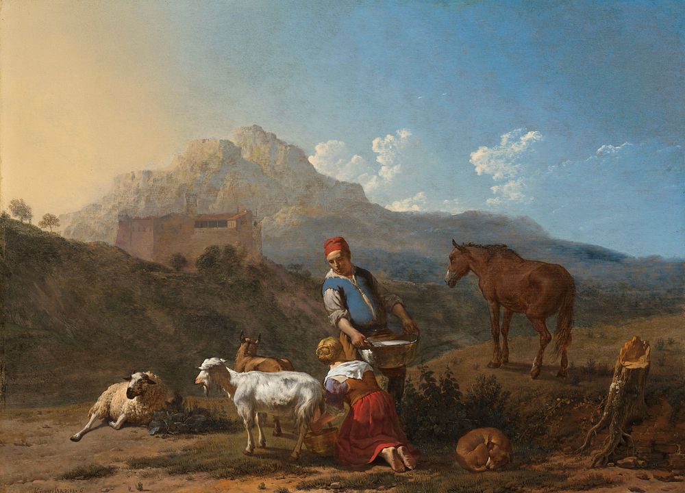 Italian Landscape with Girl Milking a Goat (1652) by Karel du Jardin