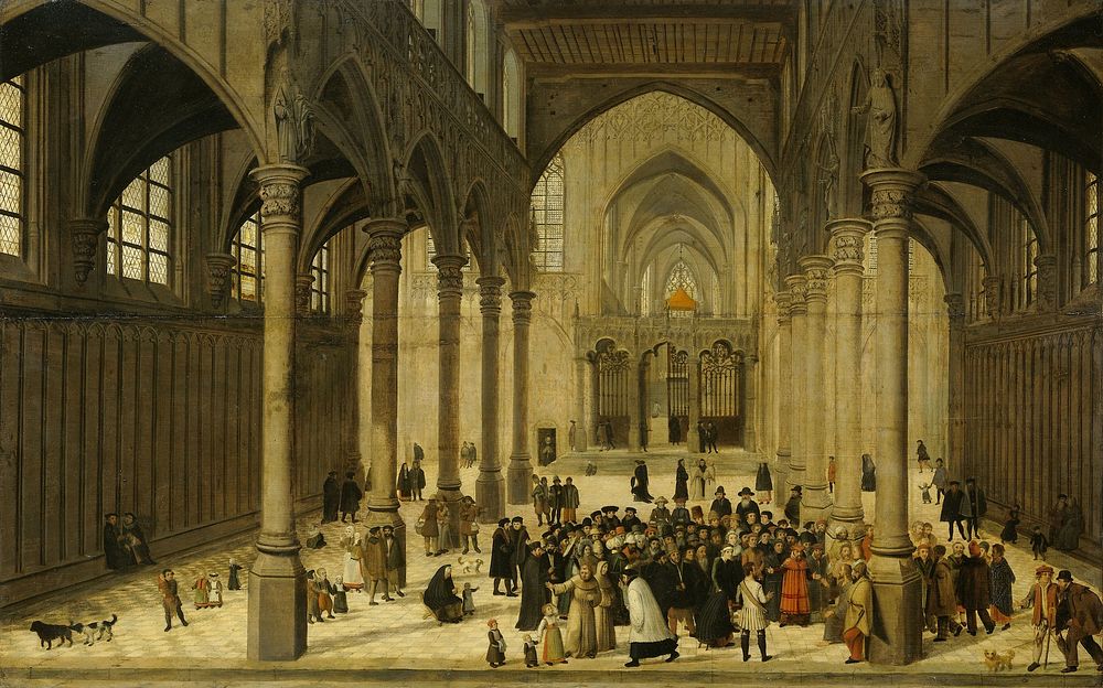 Church Interior with Christ Preaching to a Congregation (1545 - 1570) by Cornelis van Dalem and Jan van Wechelen