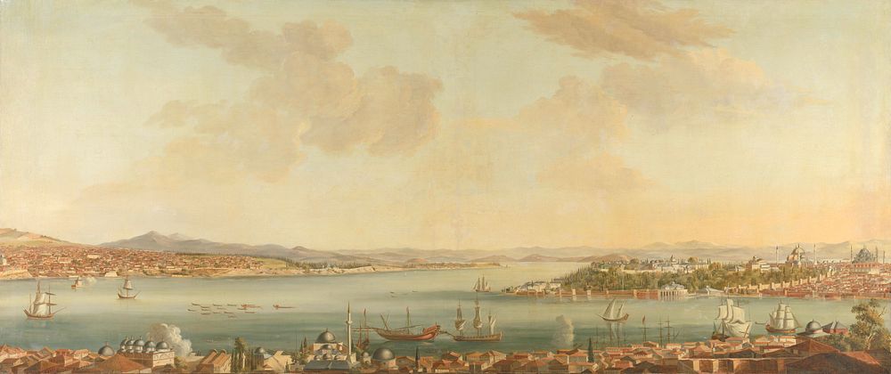 View of Constantinople (Istanbul) and the Seraglio from the Swedish Legation in Pera (c. 1770 - 1780) by Antoine van der…