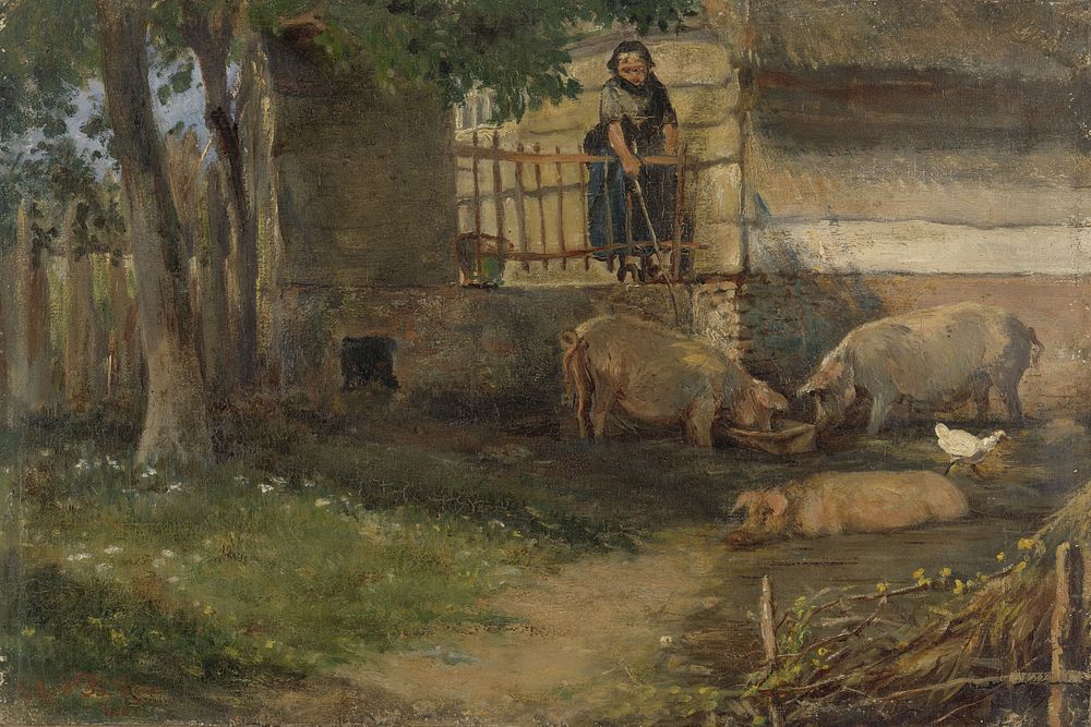 Pigs in a Barnyard (1860 - 1891) by Guillaume Anne van der Brugghen