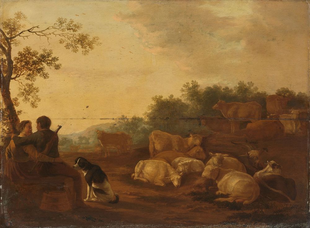 Landscape with sheperd, sheperdess and cattle (c. 1632) by Willem Ossenbeeck