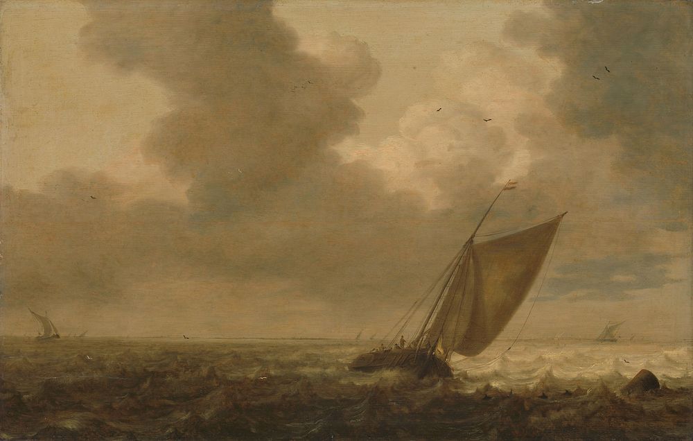 Fishing boat with the wind in the sails (1625 - 1640) by Pieter Mulier I