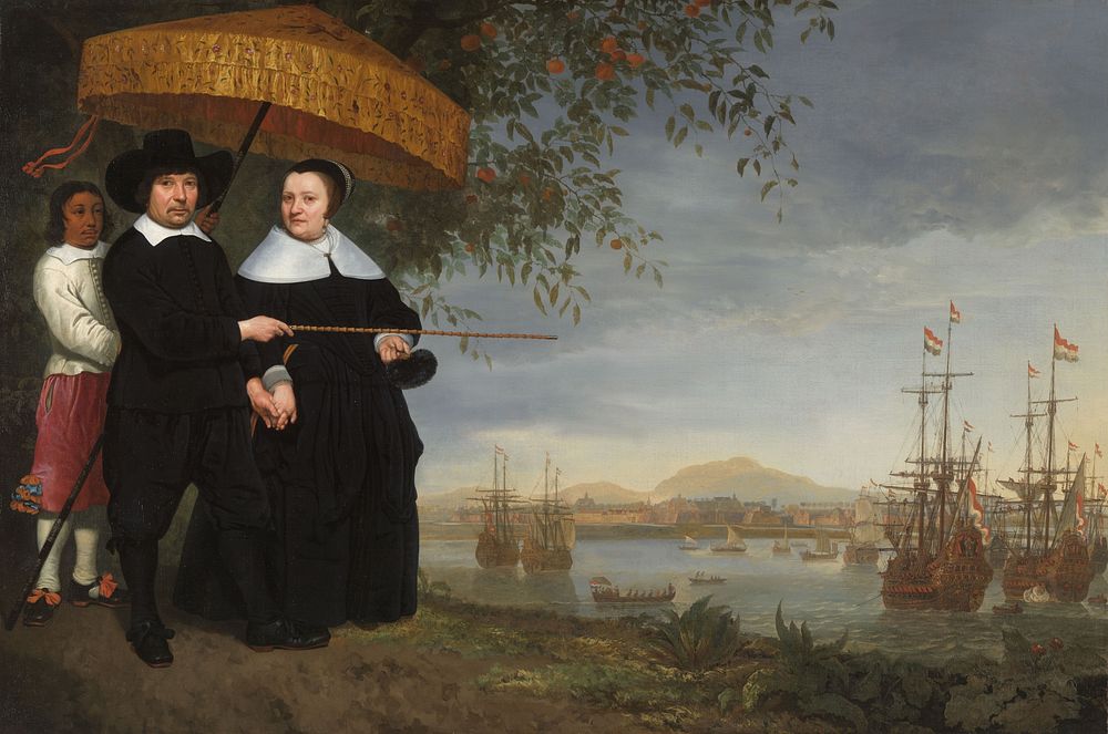 VOC Senior Merchant with his Wife and an Enslaved Servant (c. 1650 - c. 1655) by Aelbert Cuyp
