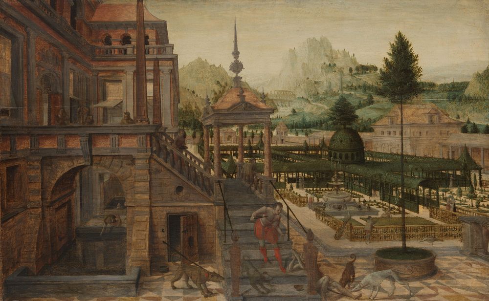 Palace Gardens with Poor Lazarus in the foreground (1550 - 1606) by Hans Vredeman de Vries