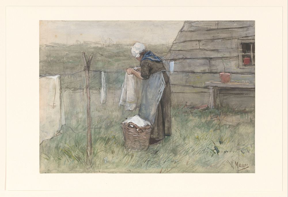 Vrouw bij een waslijn (1848 - 1888) by Anton Mauve