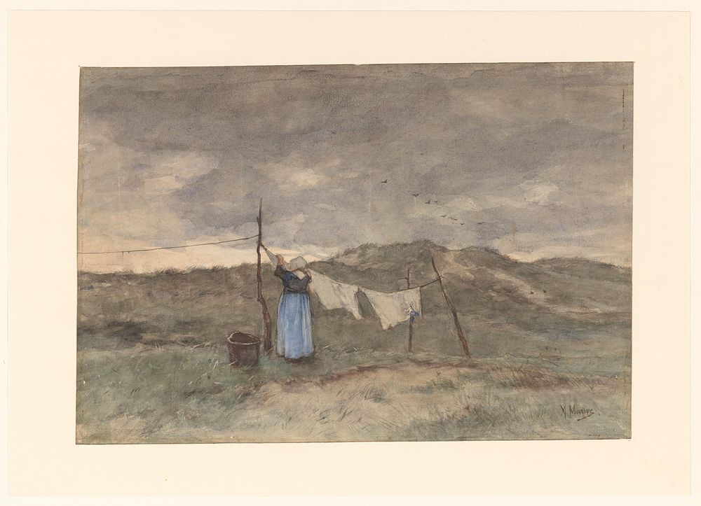 Vrouw bij een waslijn in de duinen (1848 - 1888) by Anton Mauve
