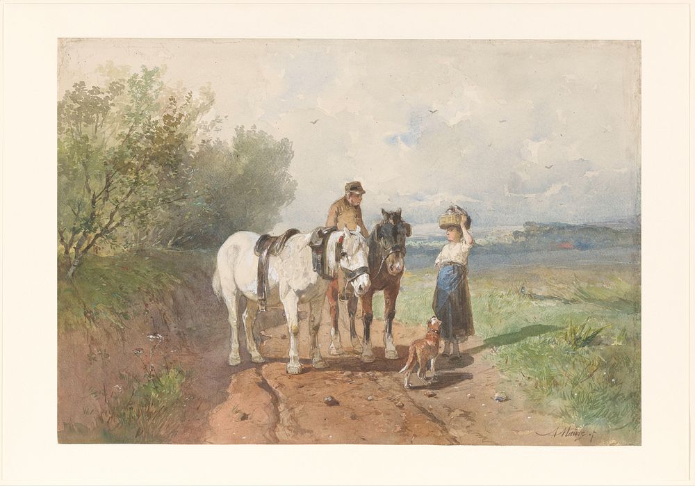 Praatje op een landweg (1848 - 1888) by Anton Mauve