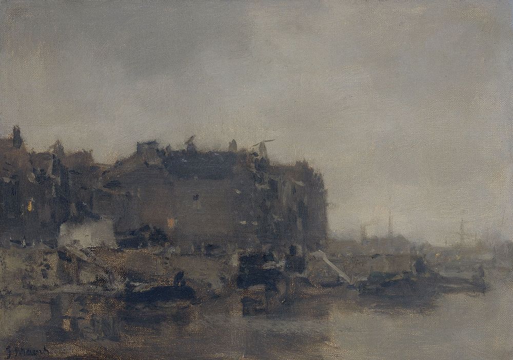 Houses on the Prins Hendrikkade, Amsterdam, on a Misty Day (1899) by Jacob Maris