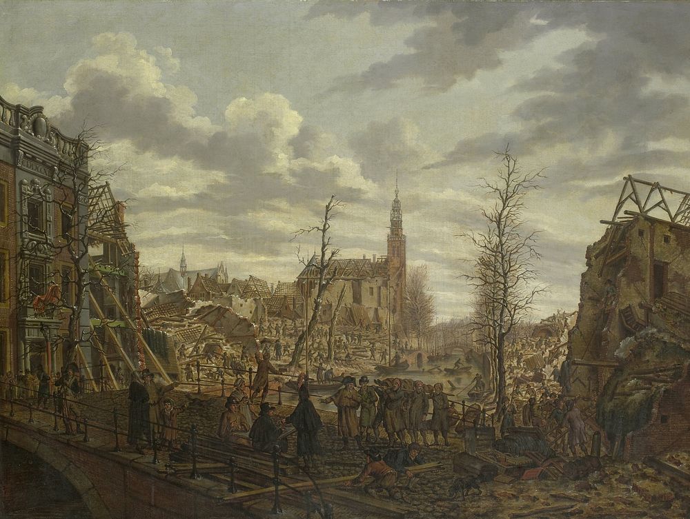 The Rapenburg, Leiden, three Days after the Explosion of a Powder Ship on 12 January 1807 (1807) by Johannes Jelgerhuis
