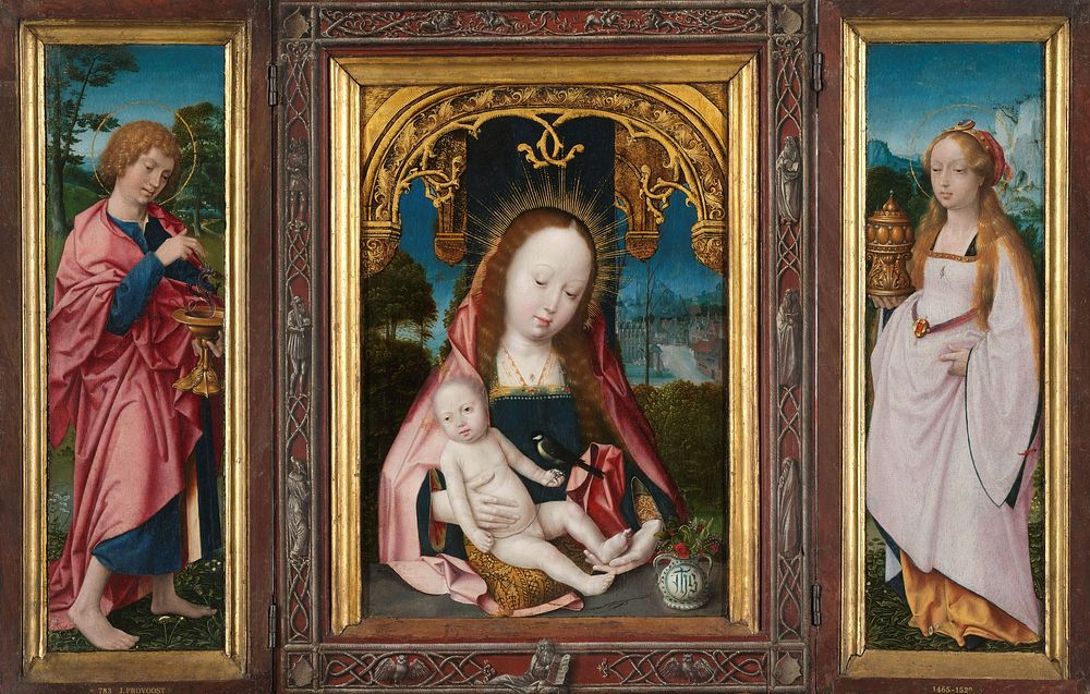 Triptych with Virgin and Child, Saint John the Evangelist (left wing) and Mary Magdalene (right wing) (c. 1505 - c. 1525) by…