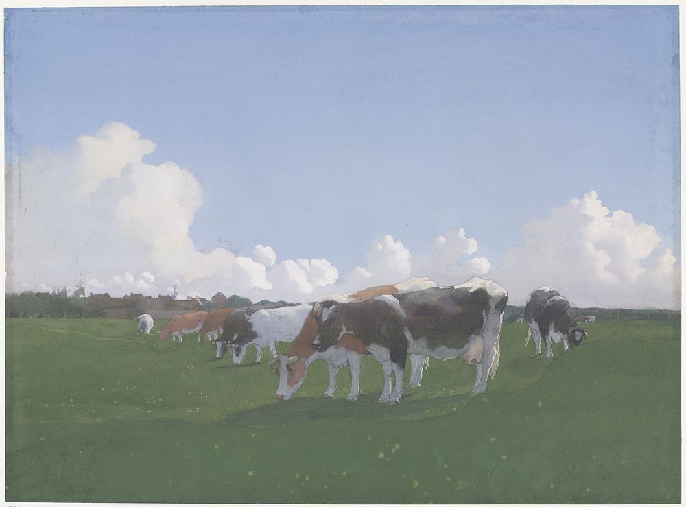 Grazende koeien in een weiland (c. 1800 - c. 1900) by Jan Voerman 1857 1941