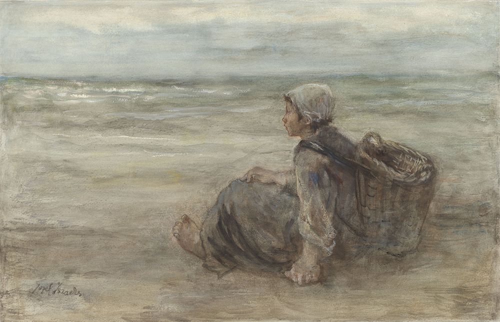 Vissersmeisje op het strand (1903) by Jozef Israëls