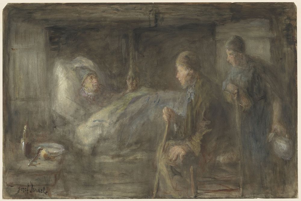 'De zieke buurman' (1834 - 1911) by Jozef Israëls
