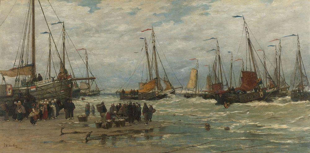 Fishing Pinks in Breaking Waves (c. 1875 - c. 1885) by Hendrik Willem Mesdag
